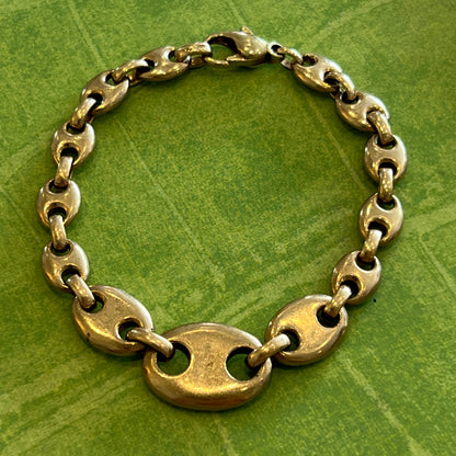 Vintage 9ct. Yellow Gold Graduated Mariner Link Bracelet - 7.5"L