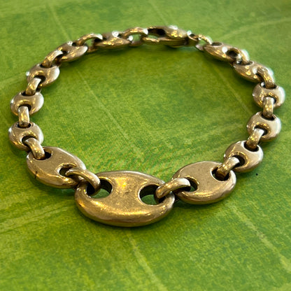 Vintage 9ct. Yellow Gold Graduated Mariner Link Bracelet - 7.5"L