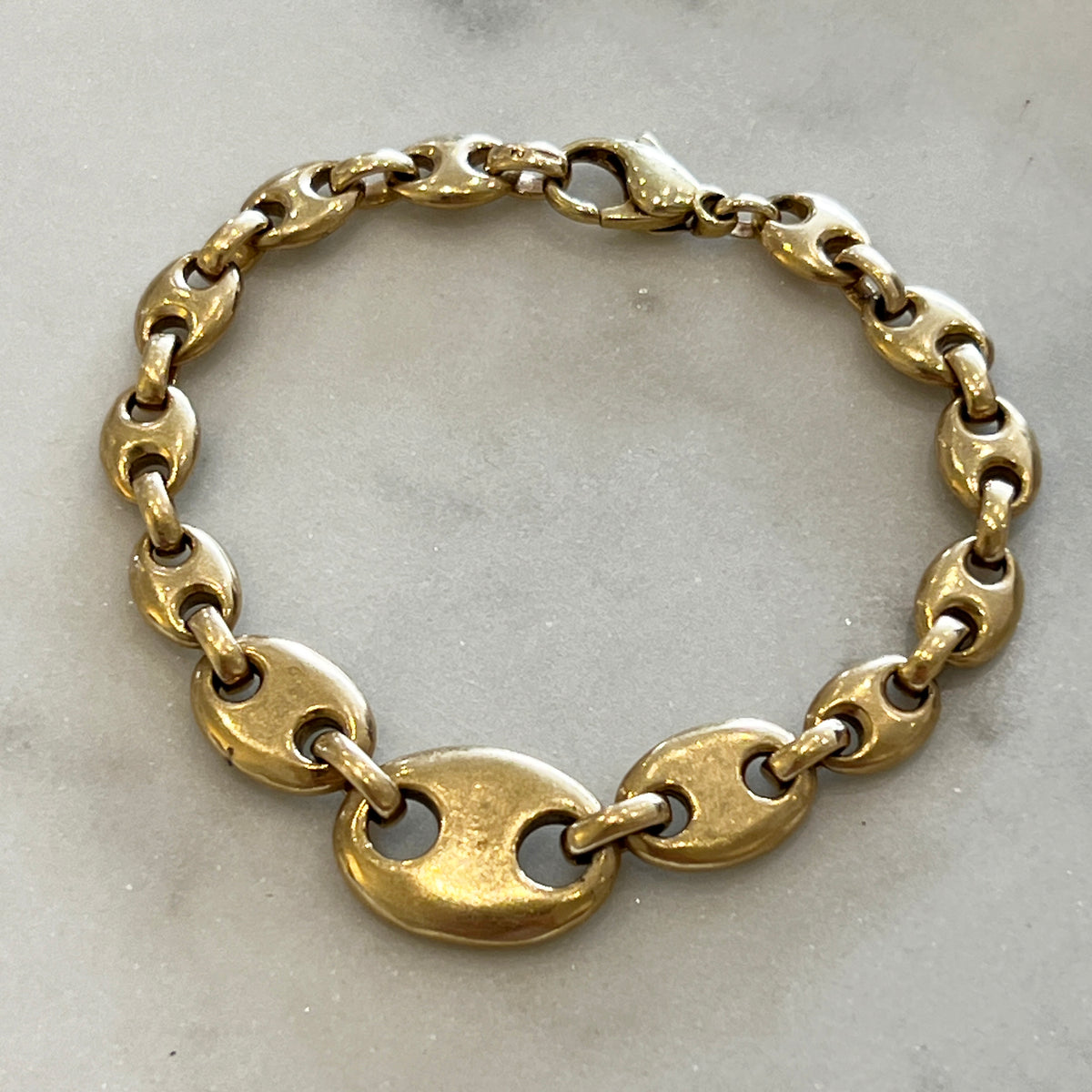 Vintage 9ct. Yellow Gold Graduated Mariner Link Bracelet - 7.5"L