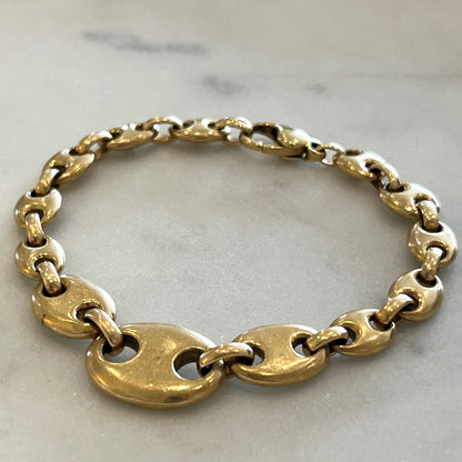 Vintage 9ct. Yellow Gold Graduated Mariner Link Bracelet - 7.5"L