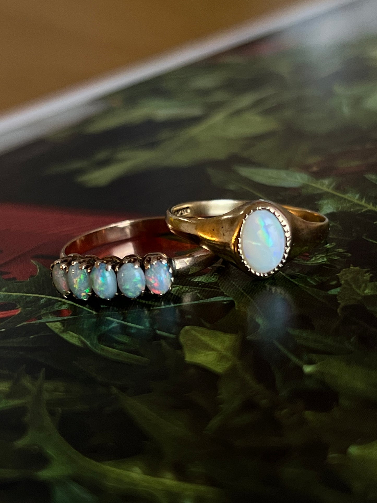 Vintage Opal + 9ct. Yellow Gold Signet Ring - Sz. 6.5