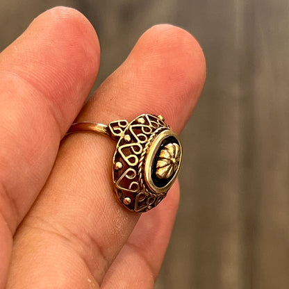 Vintage Black Enamel + 12k Rose Gold Ring - Sz. 8