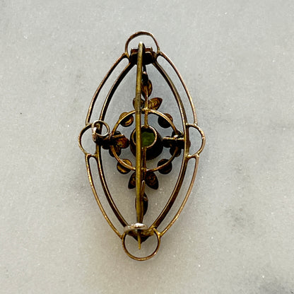 Antique Victorian 9k Gold Peridot + Pearl Brooch/Pendant