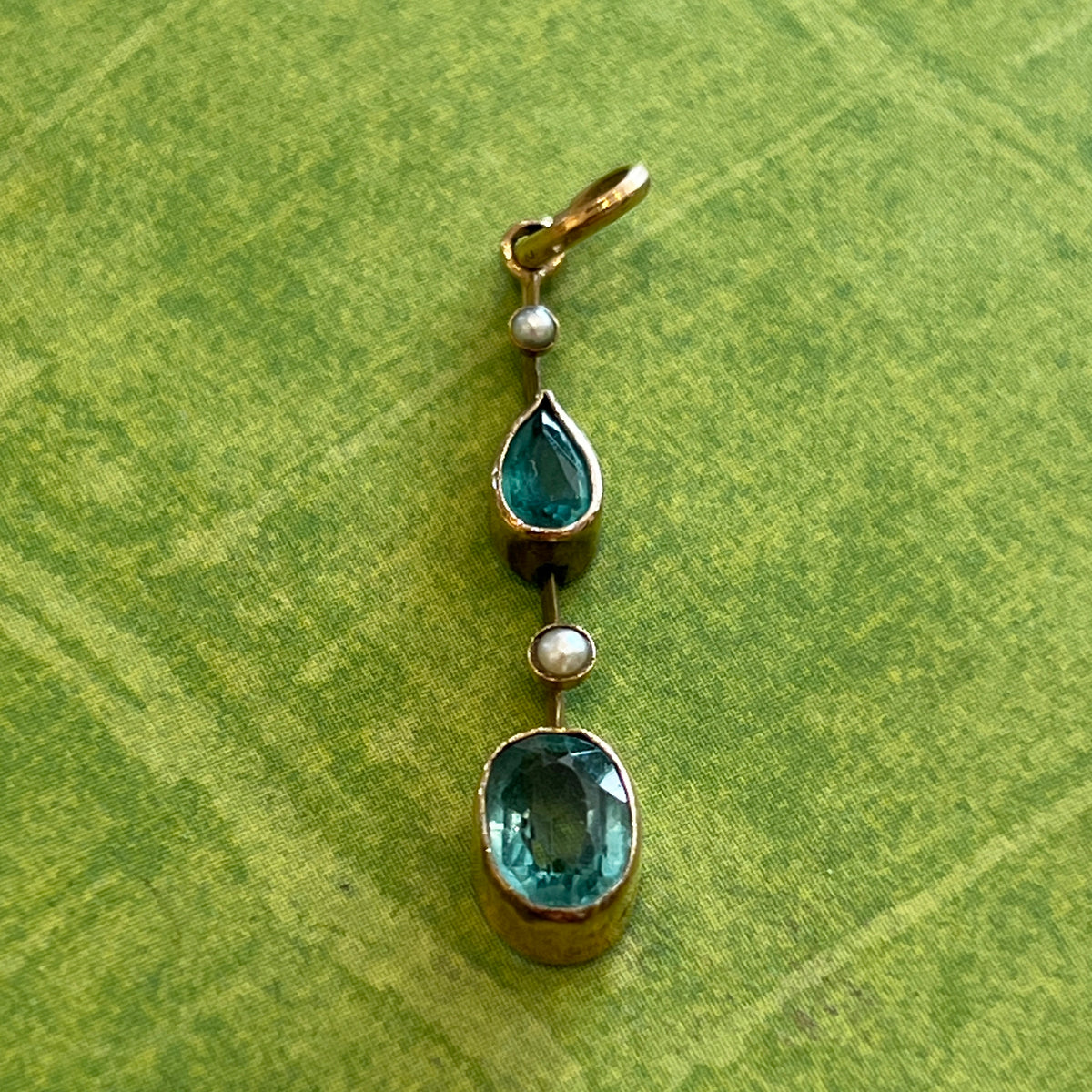 Antique Edwardian Aquamarine + Pearl Pendant - 9ct Rose Gold