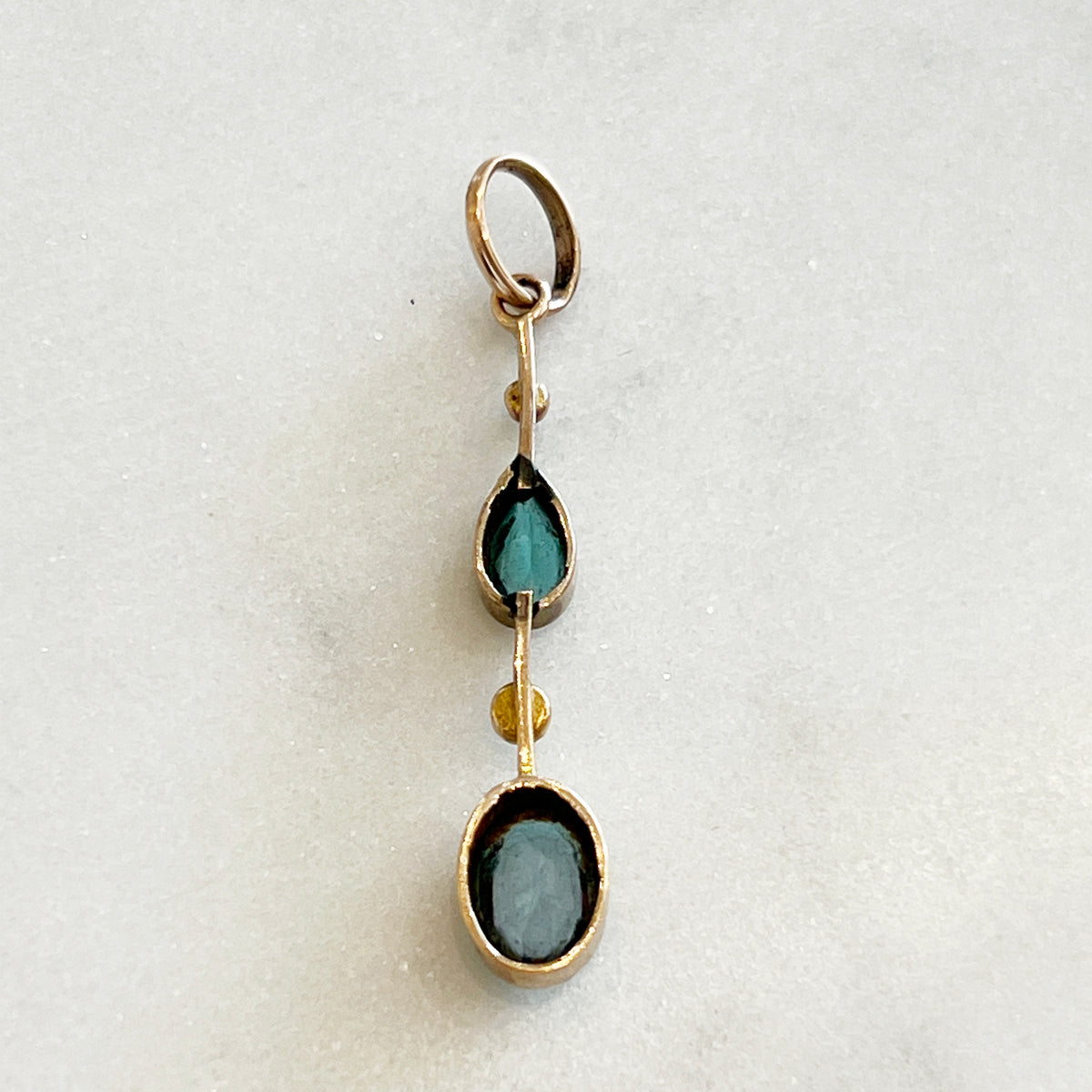 Antique Edwardian Aquamarine + Pearl Pendant - 9ct Rose Gold