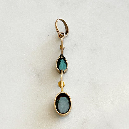 Antique Edwardian Aquamarine + Pearl Pendant - 9ct Rose Gold