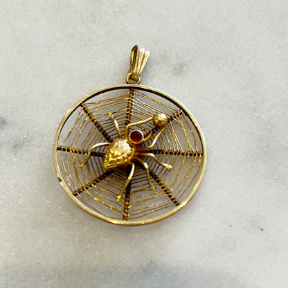 Vintage Ruby + 18k Yellow Gold Spider Pendant