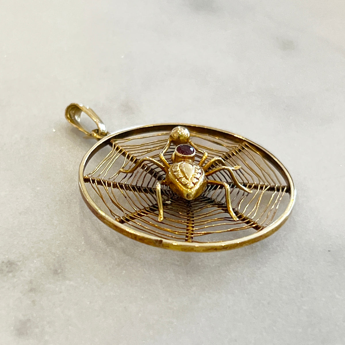 Vintage Ruby + 18k Yellow Gold Spider Pendant