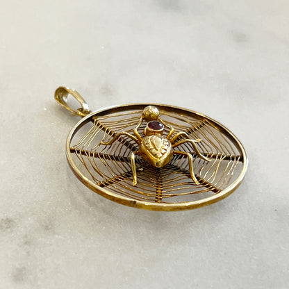 Vintage Ruby + 18k Yellow Gold Spider Pendant