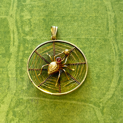 Vintage Ruby + 18k Yellow Gold Spider Pendant