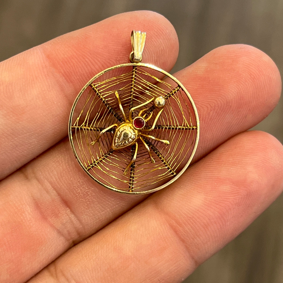 Vintage Ruby + 18k Yellow Gold Spider Pendant