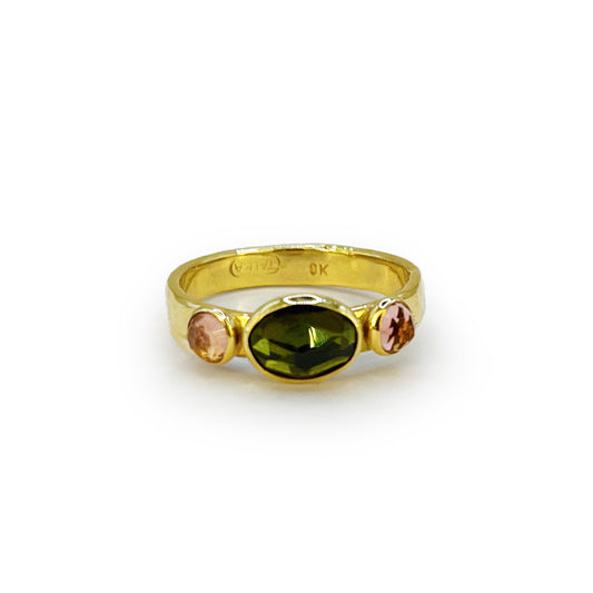 Estate 3 Tourmaline + 9k Yellow Gold Ring - Sz. 6.75