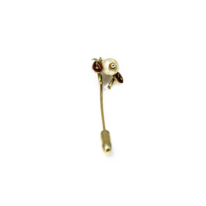 Antique Enamel + Opal + Pearl + 14k Yellow Gold Fly Stick Pin