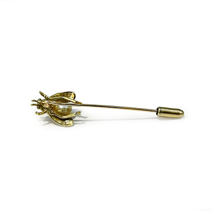 Antique Enamel + Opal + Pearl + 14k Yellow Gold Fly Stick Pin