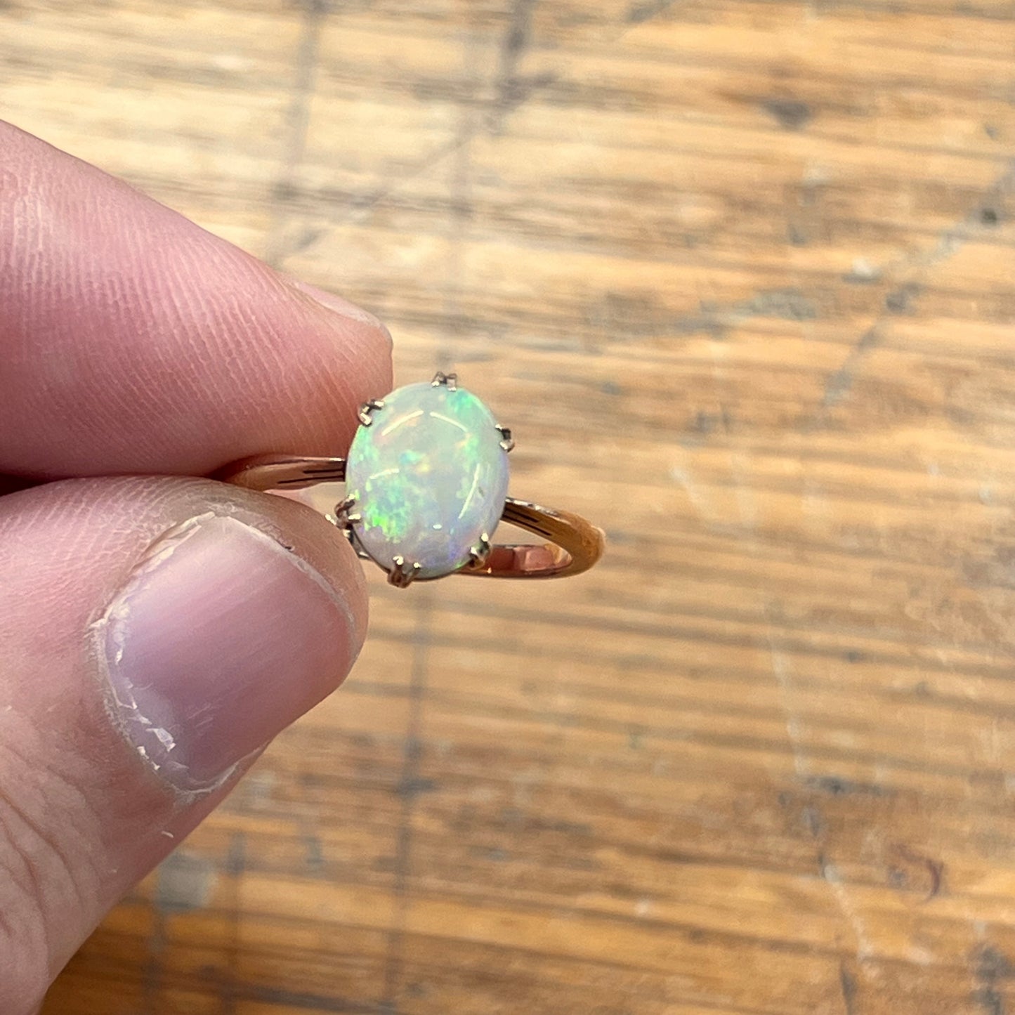 Vintage Opal Cabochon + 9ct Rose Gold Ring - Sz. 7