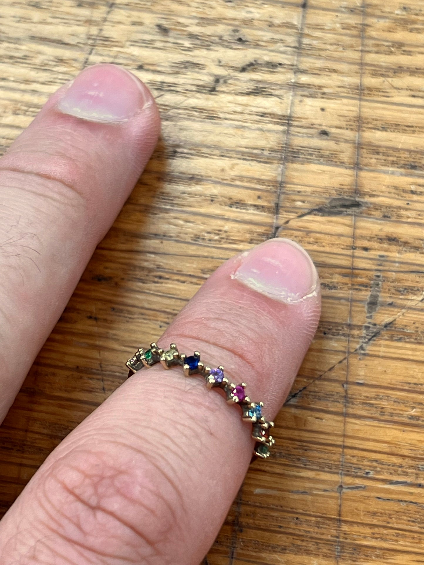 Vintage Rainbow Zirconia + 9ct Yellow Gold Ring - Sz. 8