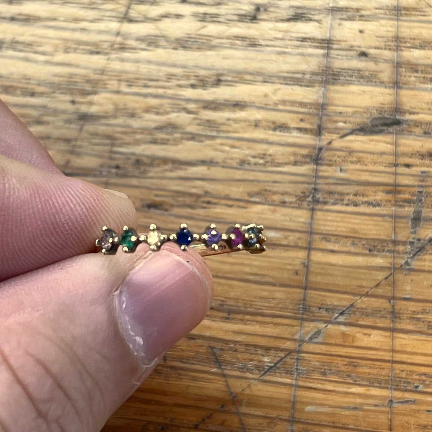 Vintage Rainbow Zirconia + 9ct Yellow Gold Ring - Sz. 8