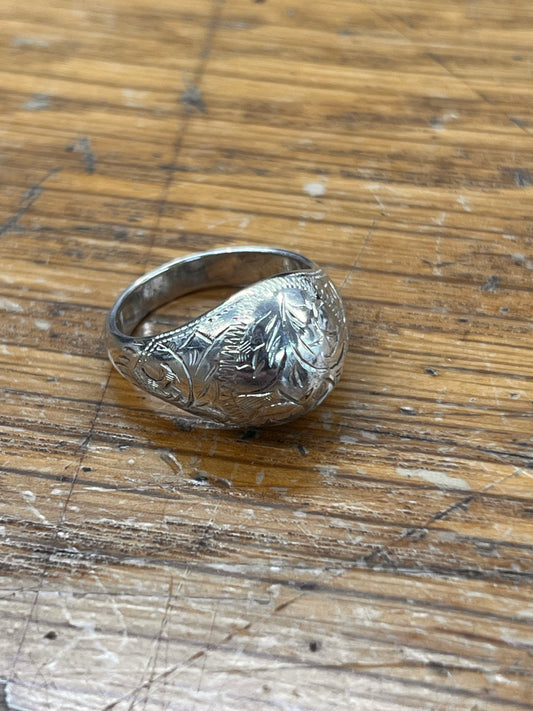 Estate Sterling Silver Engraved Dome Ring - Sz. 6.75