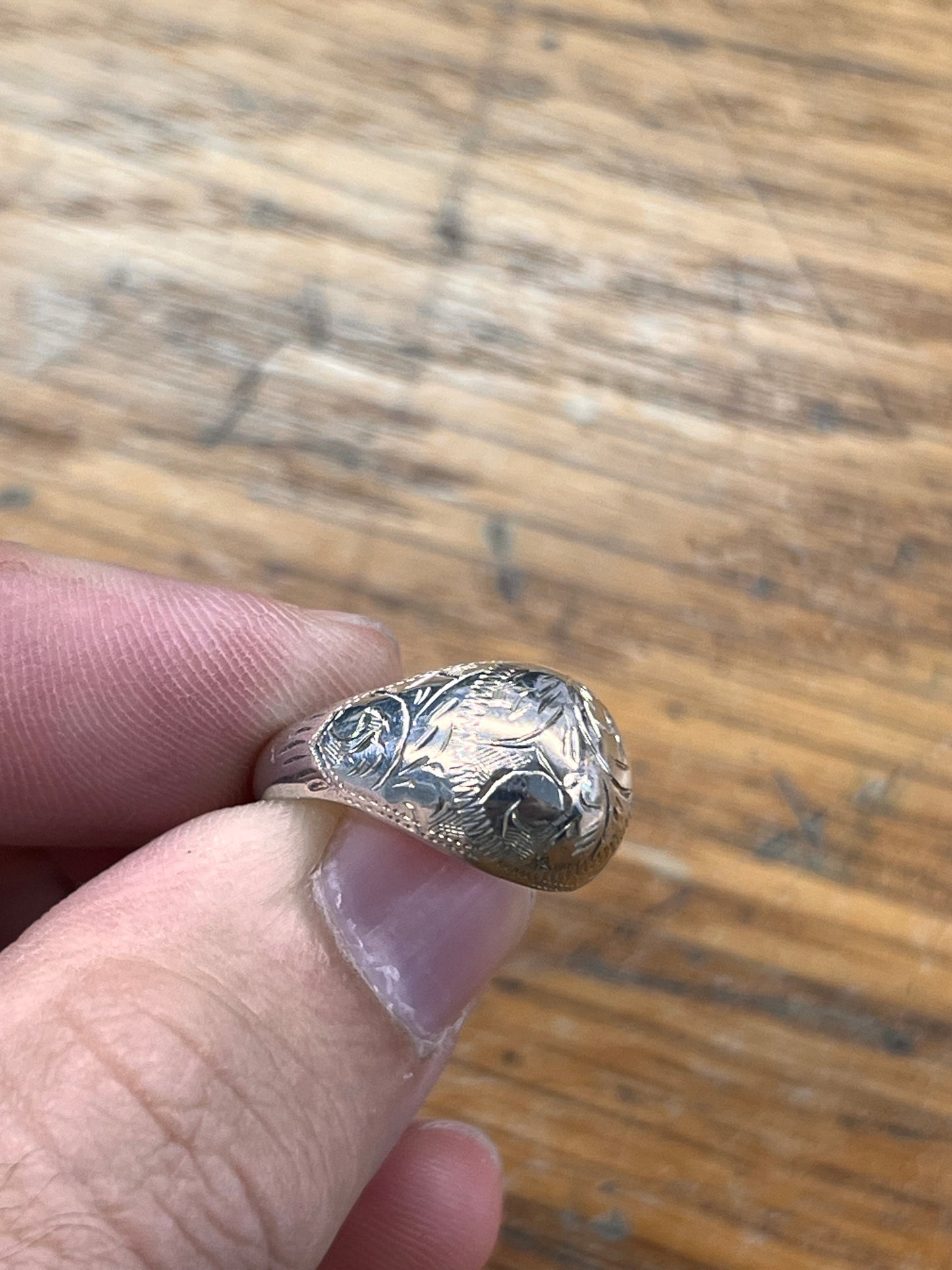 Estate Sterling Silver Engraved Dome Ring - Sz. 6.75