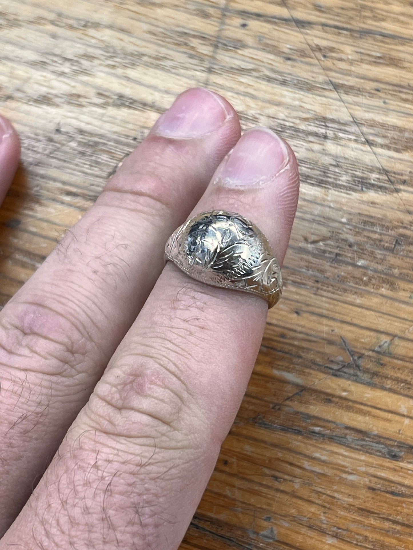 Estate Sterling Silver Engraved Dome Ring - Sz. 6.75