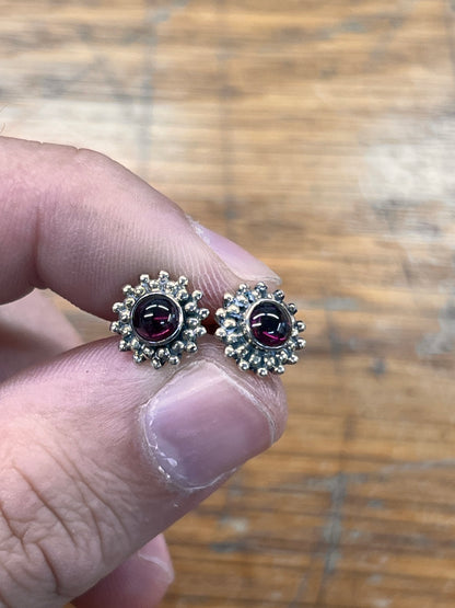 Estate Pink Spinel Cabochon  + Sterling Silver Stud Earrings
