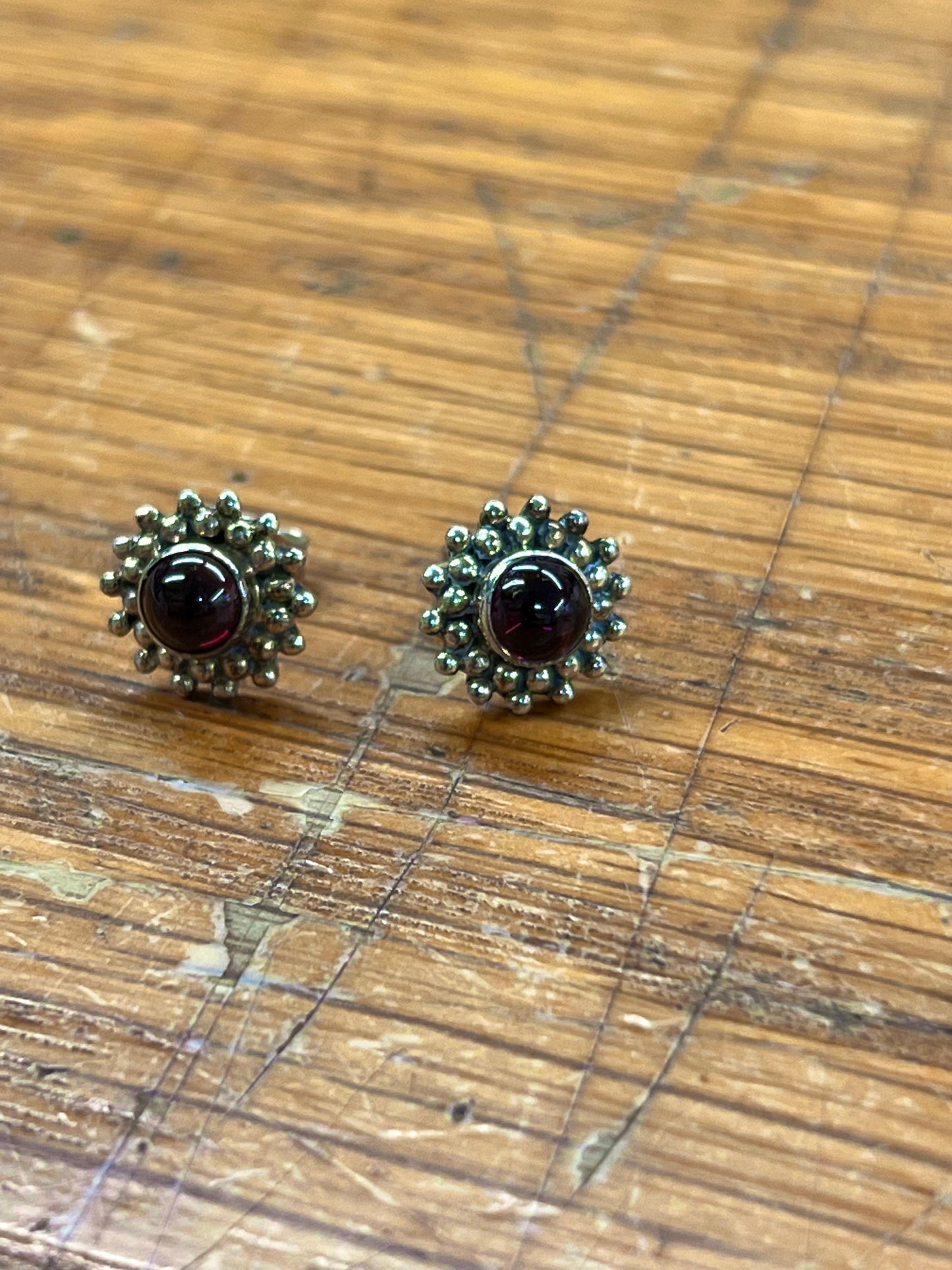 Estate Pink Spinel Cabochon  + Sterling Silver Stud Earrings