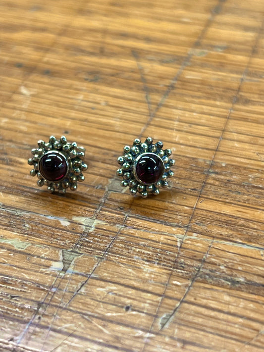 Estate Pink Spinel Cabochon  + Sterling Silver Stud Earrings