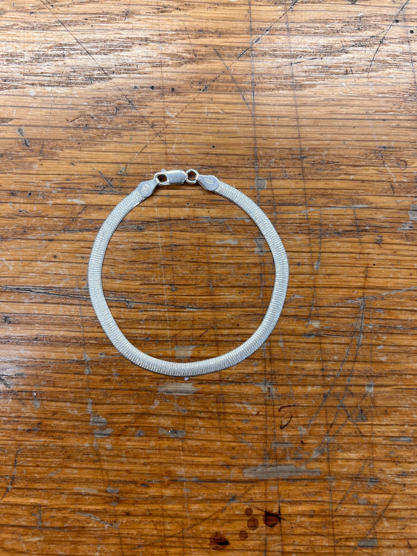 Estate Sterling Silver Fancy Herringbone Chain Bracelet - 7.75"L