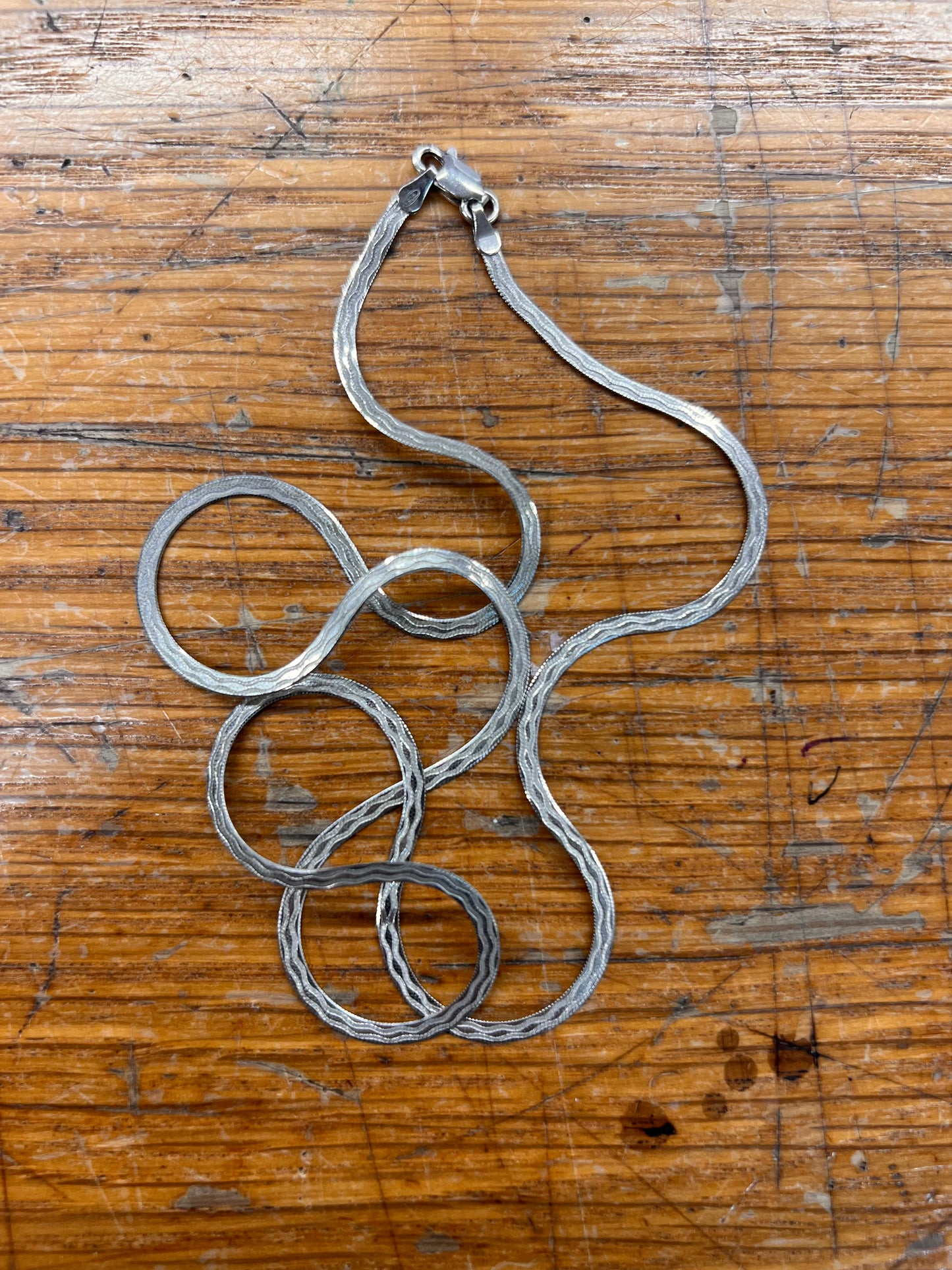 Estate Sterling Silver Fancy Herringbone Chain Necklace - 20"L
