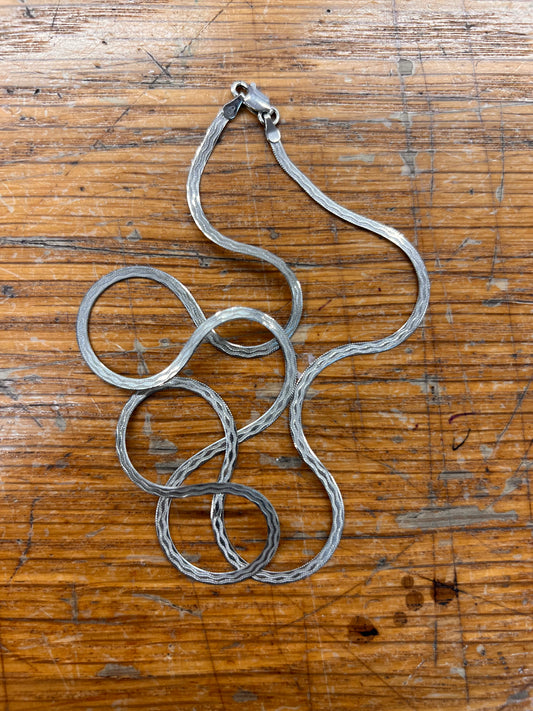 Estate Sterling Silver Fancy Herringbone Chain Necklace - 20"L