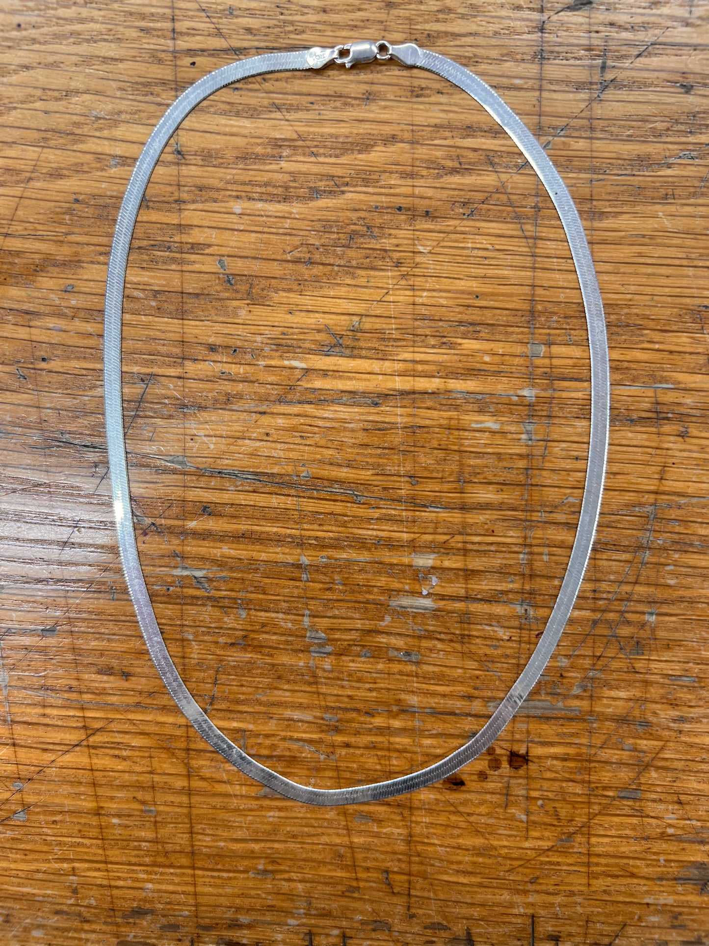 Estate Sterling Silver Wide Herringbone Chain Necklace - 20"L