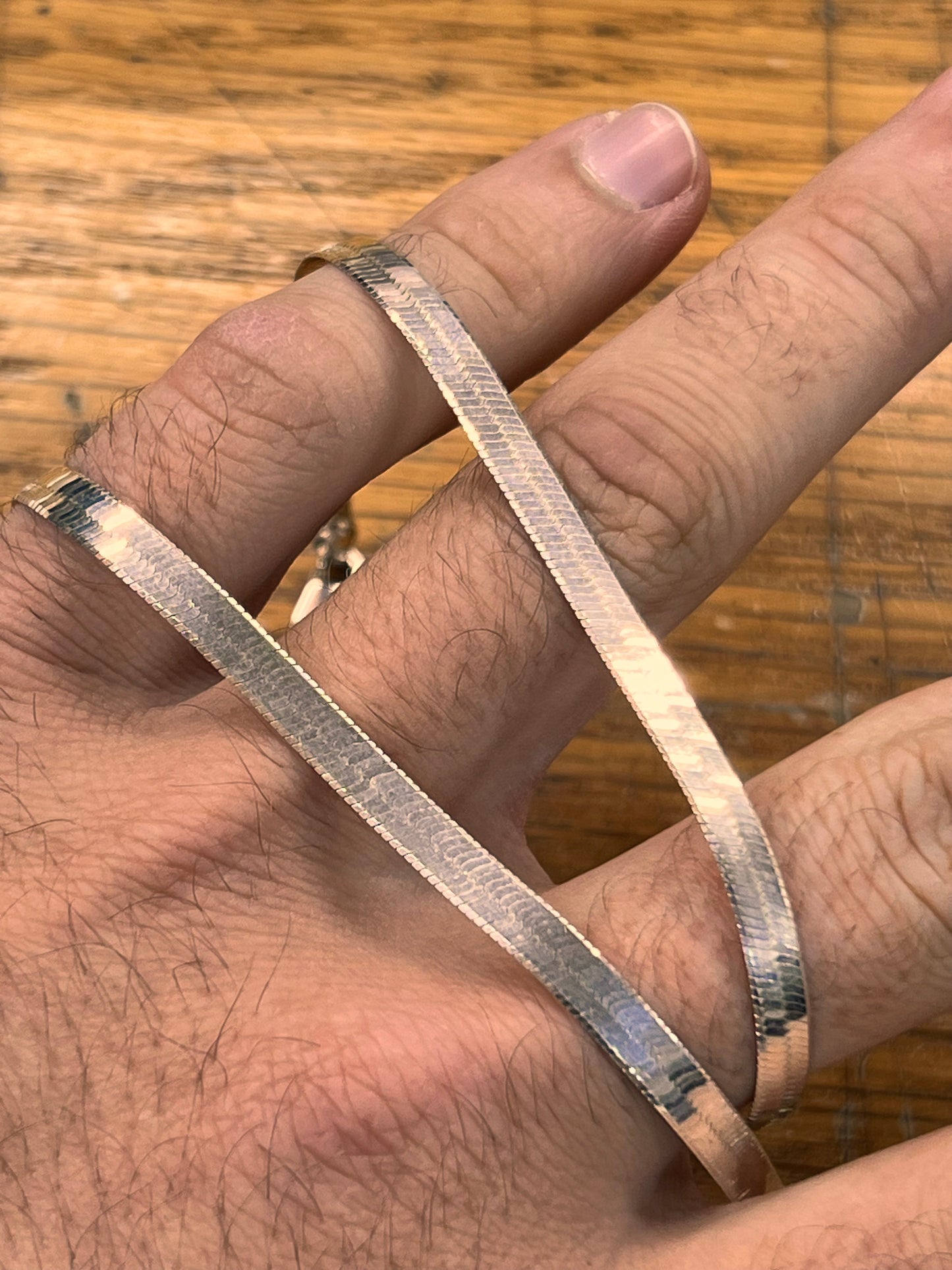 Estate Sterling Silver Wide Herringbone Chain Necklace - 20"L