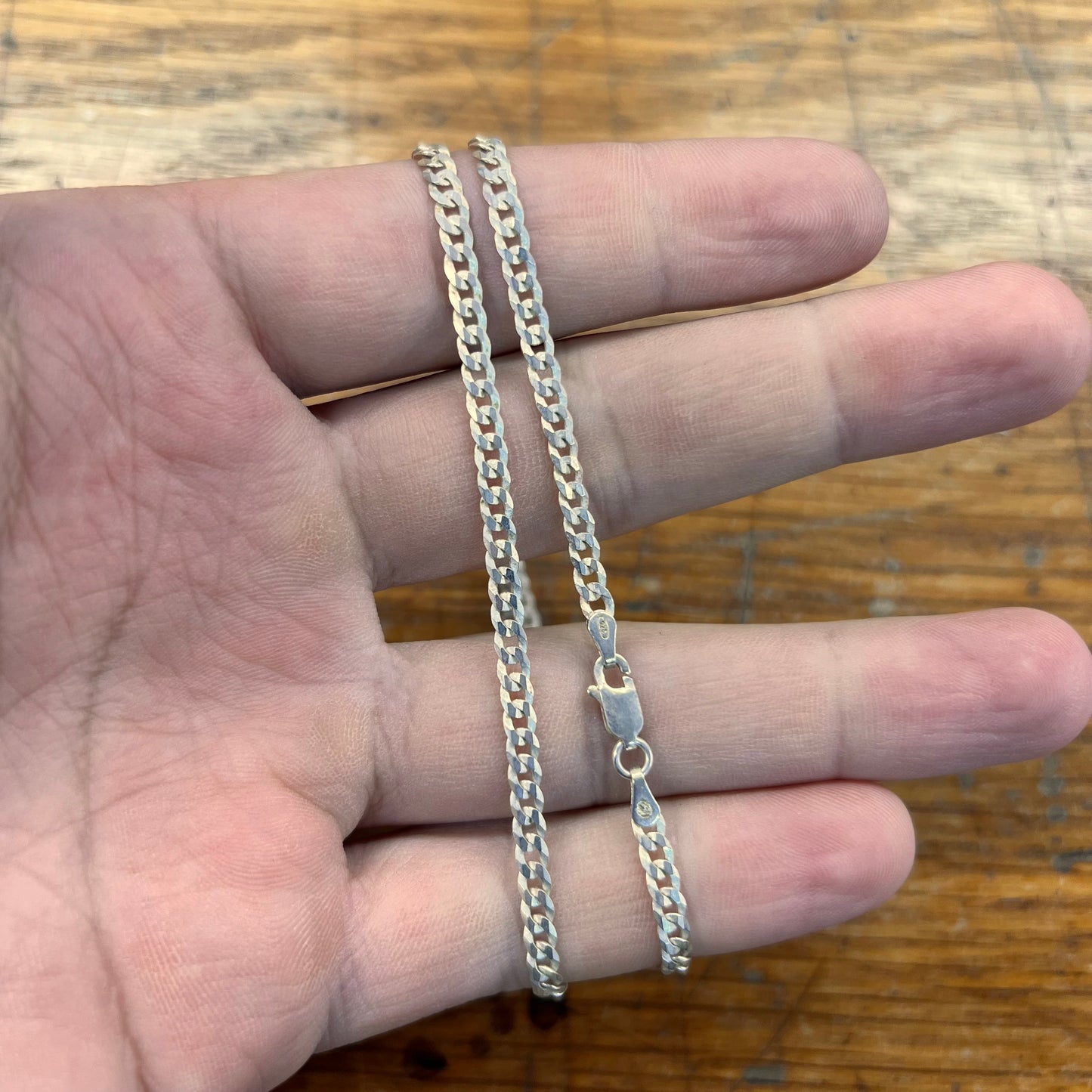 Estate Sterling Silver Matte Cuban Chain Necklace - 18"L