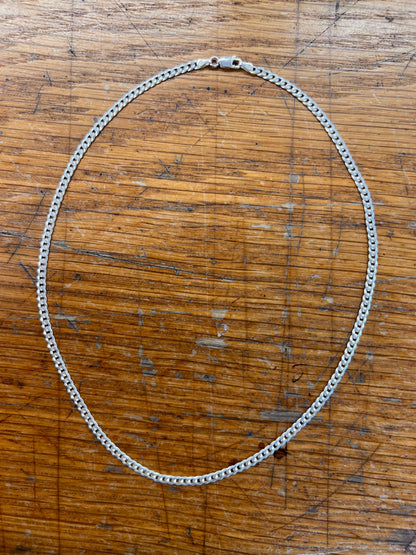 Estate Sterling Silver Matte Cuban Chain Necklace - 18"L