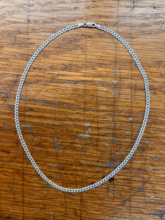 Estate Sterling Silver Matte Cuban Chain Necklace - 18"L