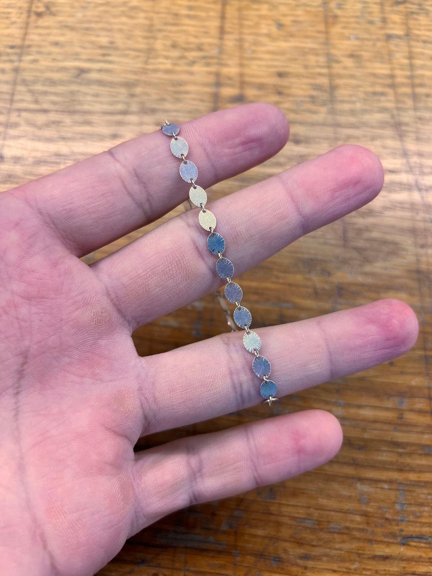 Estate Sterling Silver Disc Chain Bracelet - 7.5"L