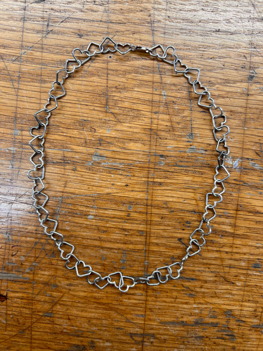Estate Sterling Silver Heart Chain Necklace - 16.5"L