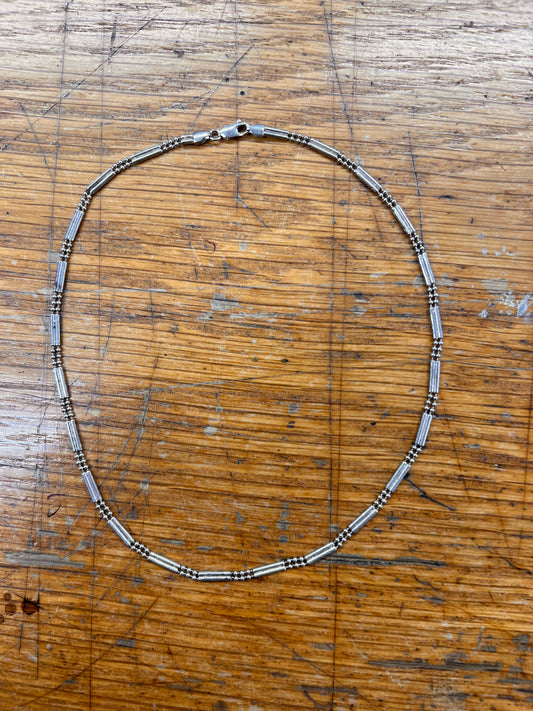 Estate Sterling Silver Fancy Bar Link Necklace - 16"L