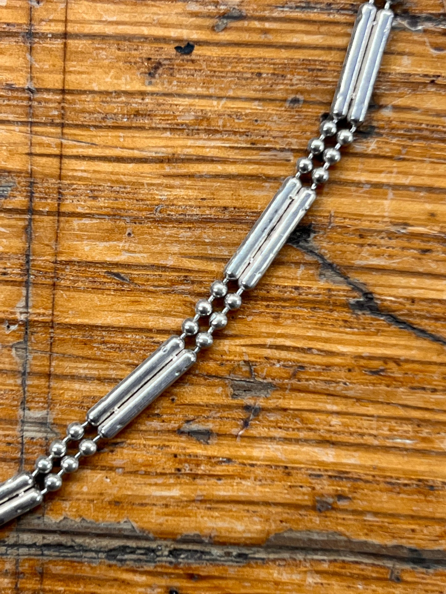 Estate Sterling Silver Fancy Bar Link Necklace - 16"L