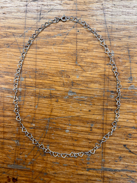 Estate Sterling Silver Mini Heart Chain Necklace - 16.25"L