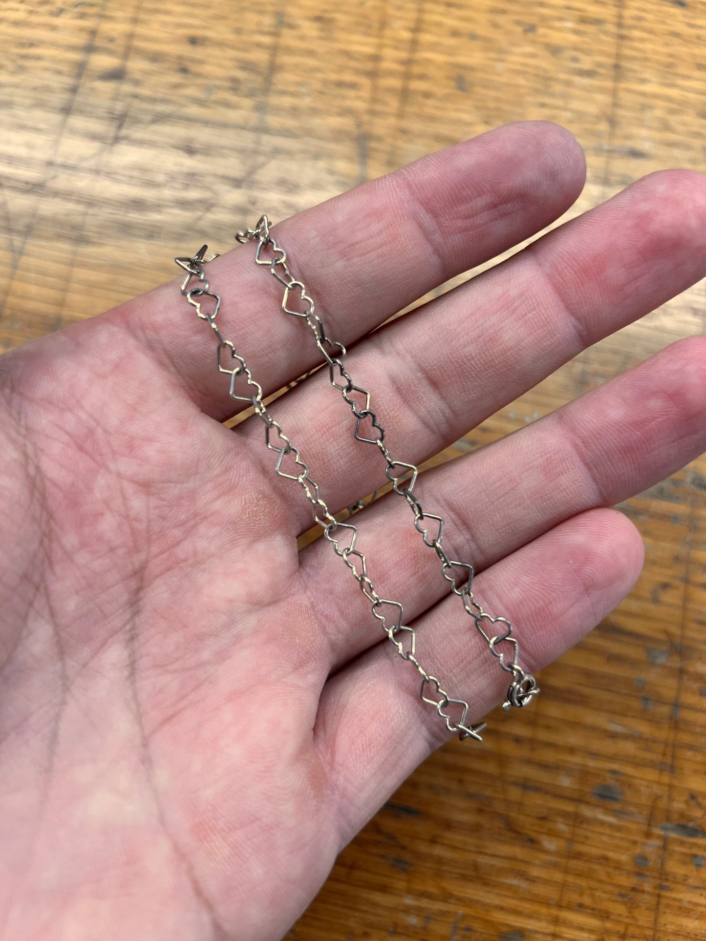 Estate Sterling Silver Mini Heart Chain Necklace - 16.25"L