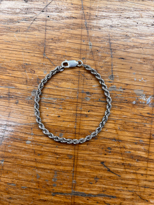 Estate Sterling Silver Braided Rope Chain Bracelet - 7.75"L