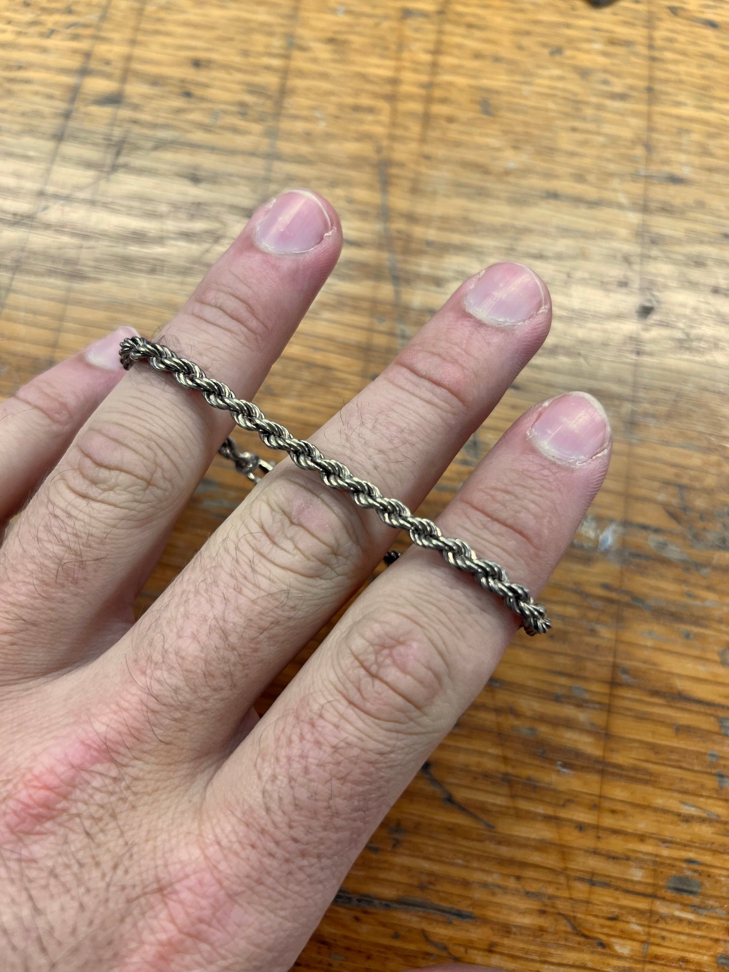 Estate Sterling Silver Braided Rope Chain Bracelet - 7.75"L