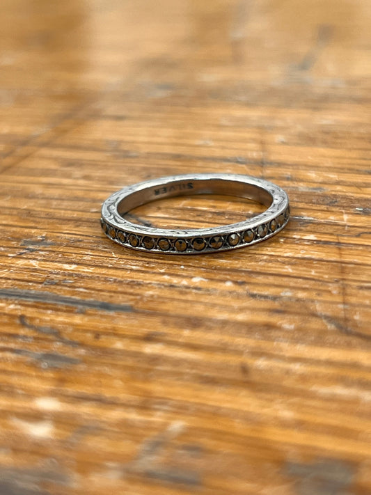 Estate Hematite + Sterling Silver Engraved Eternity Band Ring - Sz. 6.25