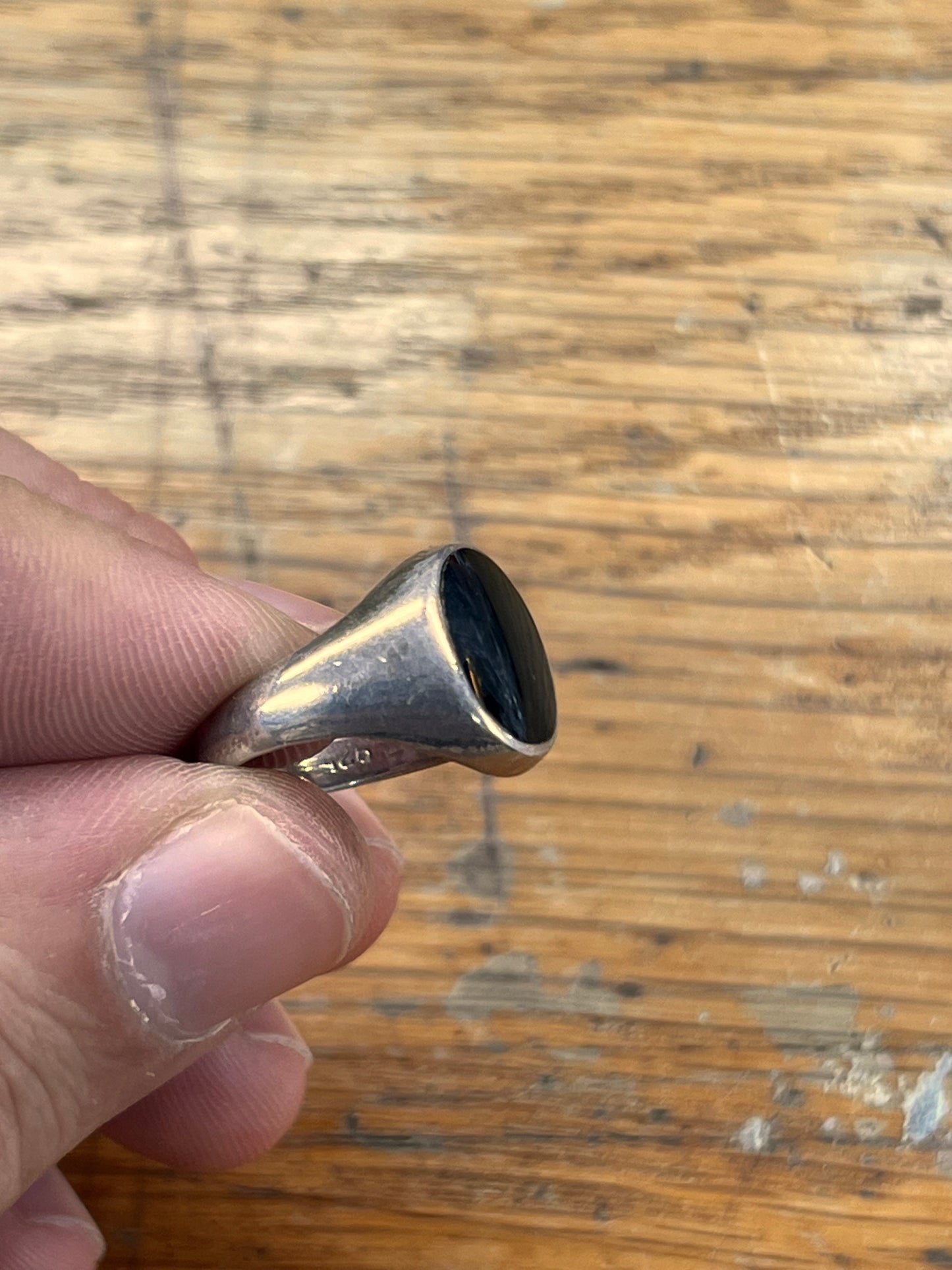 Estate Onyx + Sterling Silver Signet Ring - Sz. 5.75