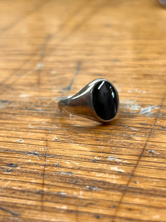 Estate Onyx + Sterling Silver Signet Ring - Sz. 5.75