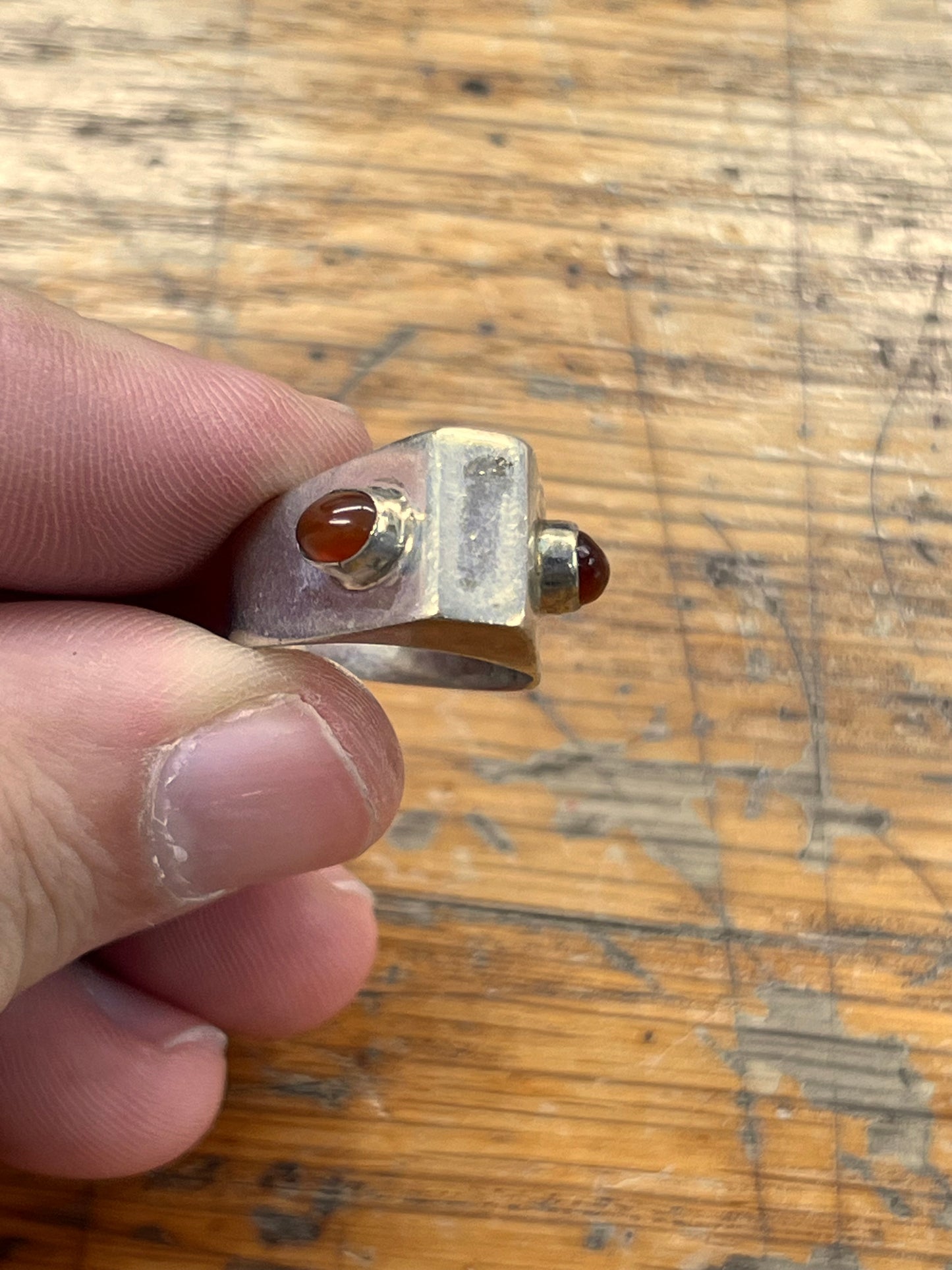 Estate Carnelian + Sterling Silver Pyramid Ring - Sz. 6.5