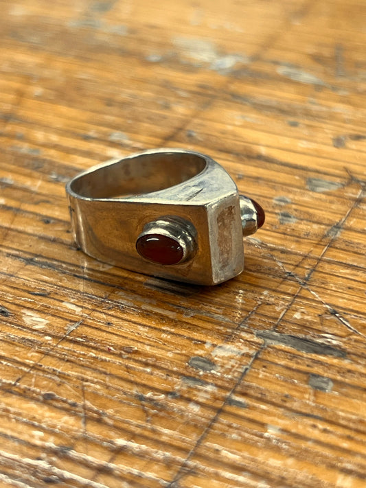 Estate Carnelian + Sterling Silver Pyramid Ring - Sz. 6.5