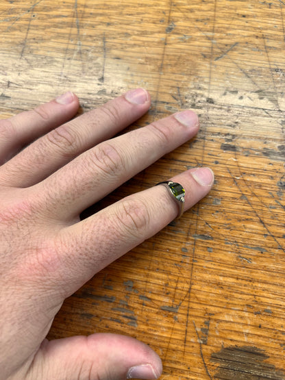 Estate Flat Green Tourmaline + Sterling Silver Ring - Sz. 7.5