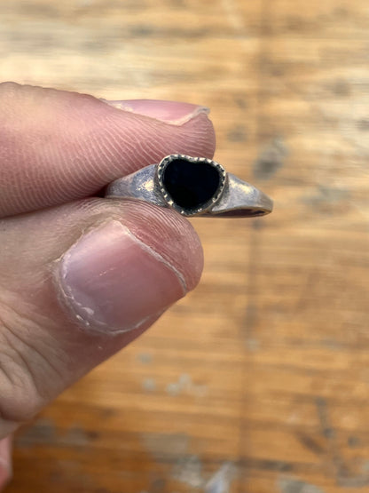 Estate Onyx + Sterling Silver Heart Signet Ring - Sz. 6.25